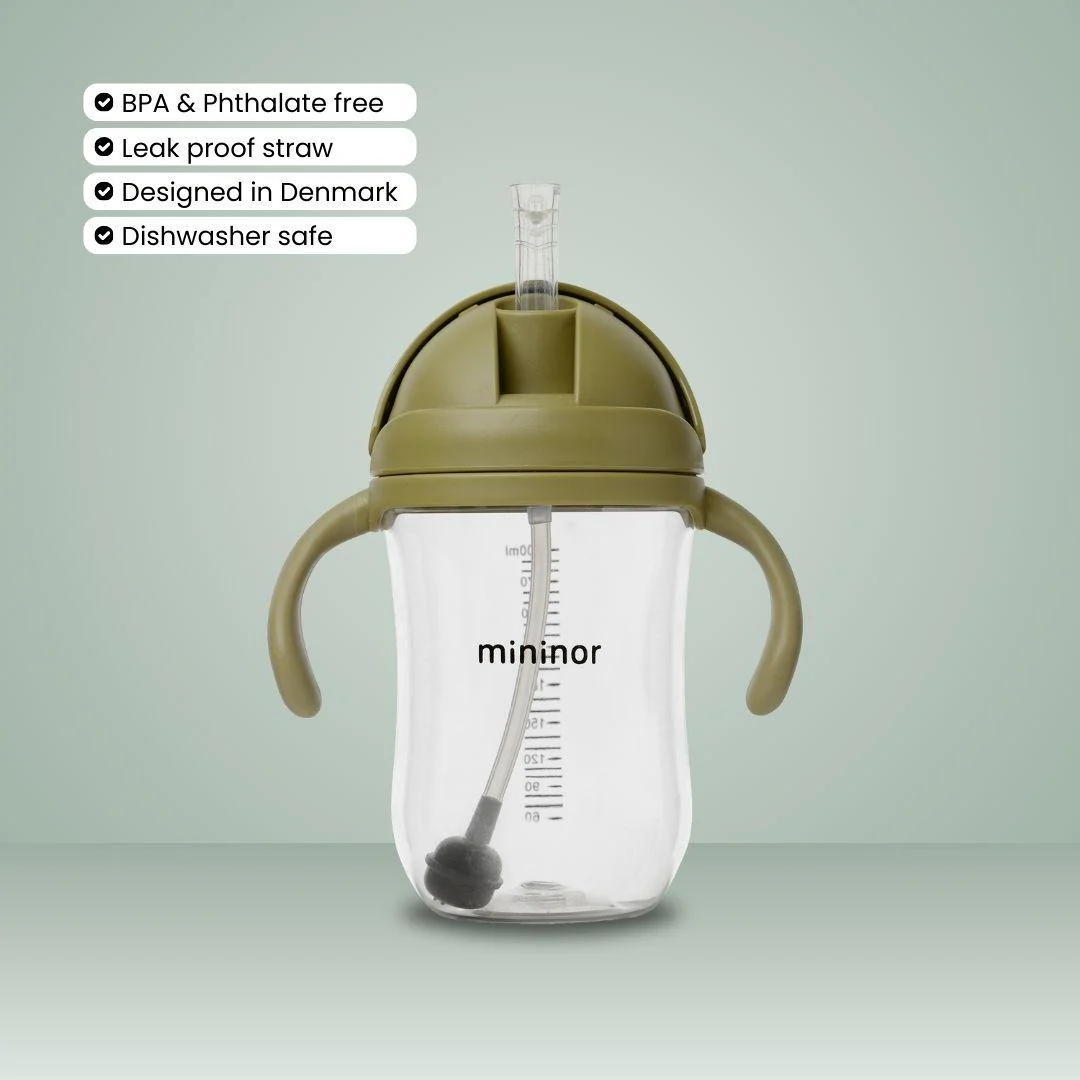 Mininor | Plastična steklenička s slamico, Moss Green, 330ml